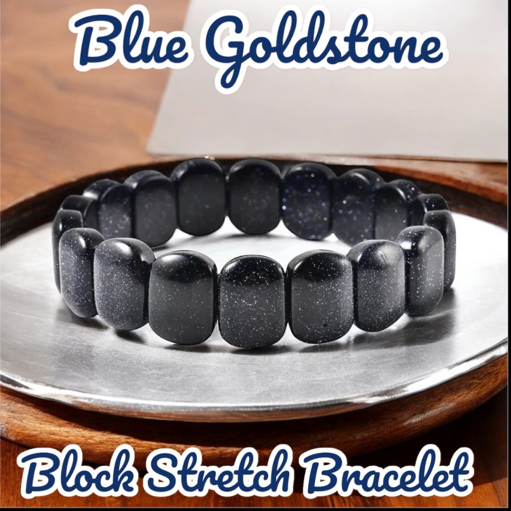 Blue Goldstone Block Stretch Bracelet NWOT